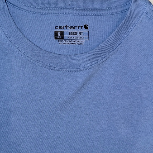 Carhartt Men’s Long Sleeve Shirt Small Blue Loose Fit Workwear Graphic Logo Tee - Picture 6 of 6